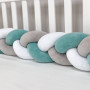 Бортик Коса белый/серый/т.мята (Mouse мята) (2,2 м, круг или 3 стороны кровати)
