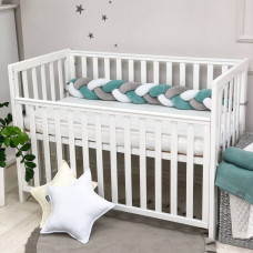 Бортик Коса белый/серый/т.мята (Mouse мята) (2,2 м, круг или 3 стороны кровати)