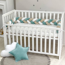 Бортик Коса белый/бежевый/мята темная (ку-ку) (2,2 м, круг или 3 стороны кровати)
