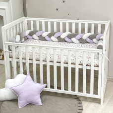 Бортик Коса белый/серый/лила (2,2 м, круг или 3 стороны кровати)