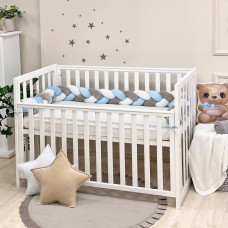 Бортик Коса белый/серый/ярко-голубой (Kids toys) (2,2 м, круг или 3 стороны кровати)