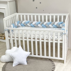 Бортик Коса белый/серый меланж/ярко-голубой (Машинки. Голубая геометрия) (2,2 м, круг или 3 стороны кровати)