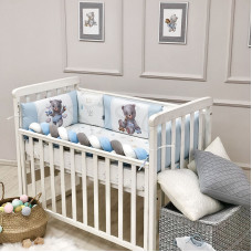 Бортики Kids toys Мишка голубой + простыня стандарт