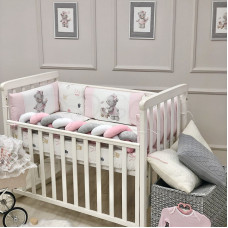 Бортики Kids toys Мишка розовый + простыня стандарт