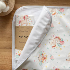Пеленка непромокаемая Единорог веселый пудра 50х80
