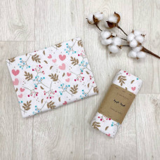 Пеленка фланель Сердечка с веточками 78х100