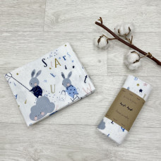 Пеленка фланель Зайцы на стремянке голубой 78х100