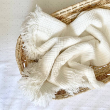 Плед Муслин Жатка с бахромой Молочный 90*105