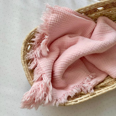 Плед Муслин Жатка с бахромой Пудра 90*105