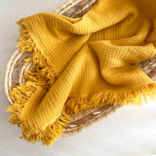 Плед Муслин Жатка с бахромой Горчица 80*100