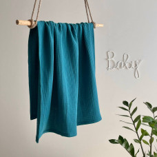 Плед Муслин Жатка Аквамарин без бахромы 80х100