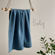 Плед Муслин Жатка Индиго без бахромы 80х100