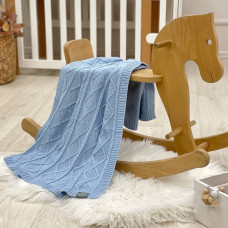 Плед вязаный Ромб-Коса голубой 80х100