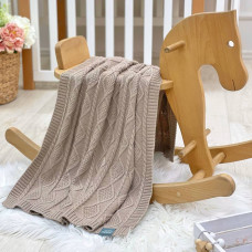 Плед вязаный Ромб-Коса кофе 80х100