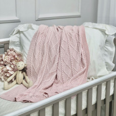 Плед вязаный Ромб-Коса персик 80х100